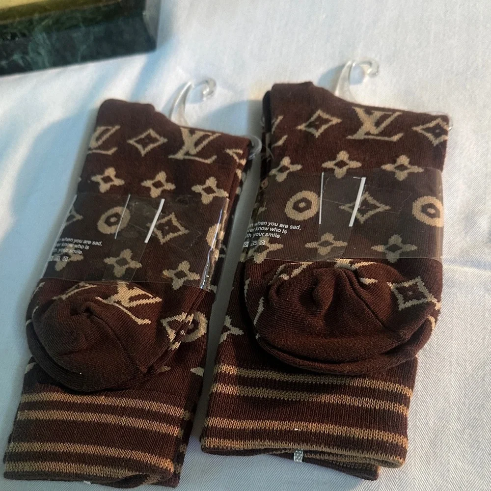 Fashion Socks Men’s Brown Patterned Crew Socks